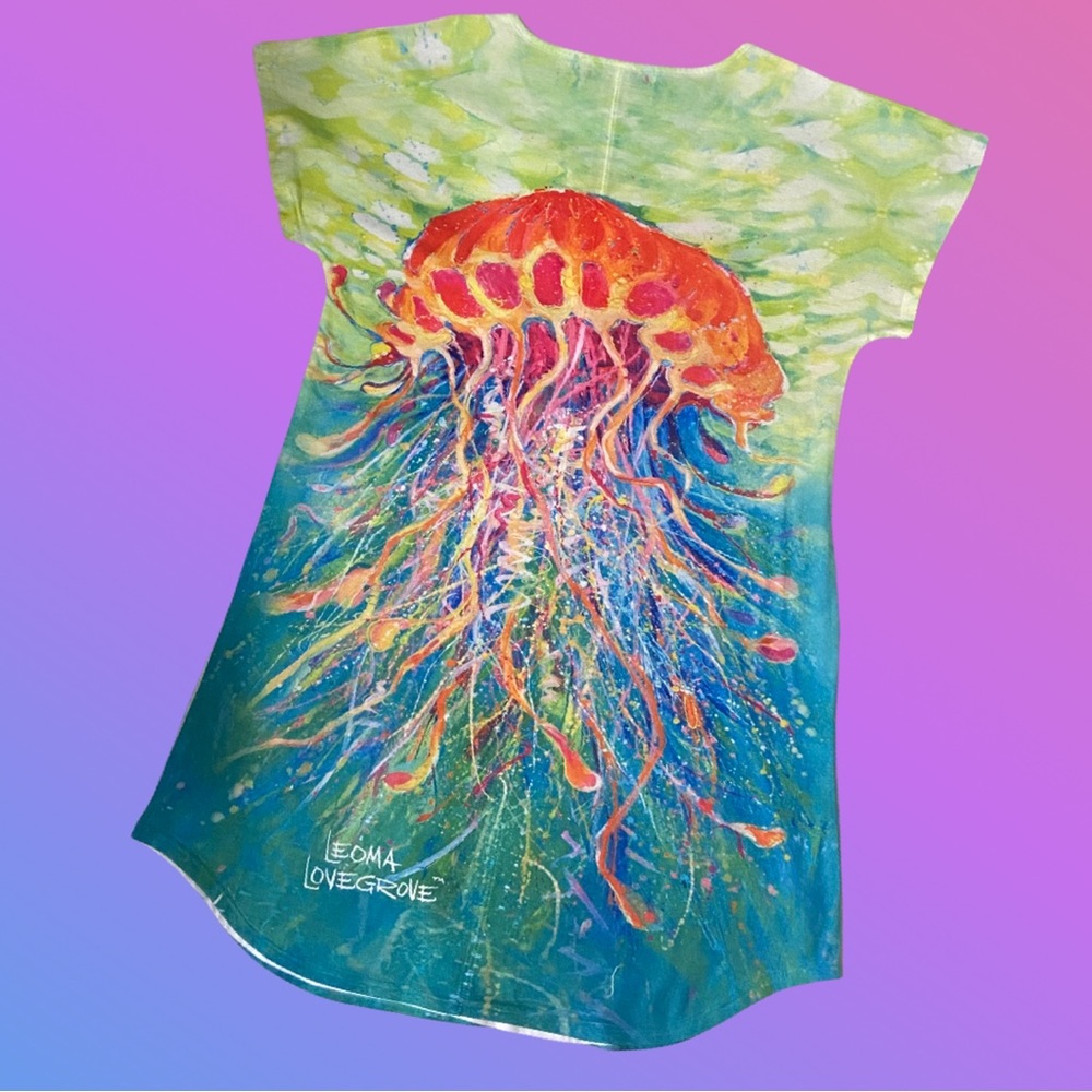 Vibrant Jellyfish Printed Shift Dress - Green & Blue